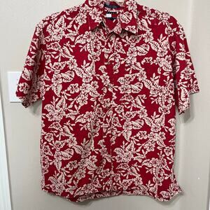 Tommy Hilfiger Men’s Button Down Shirt Sz Large Red/White Tropical Beachy
